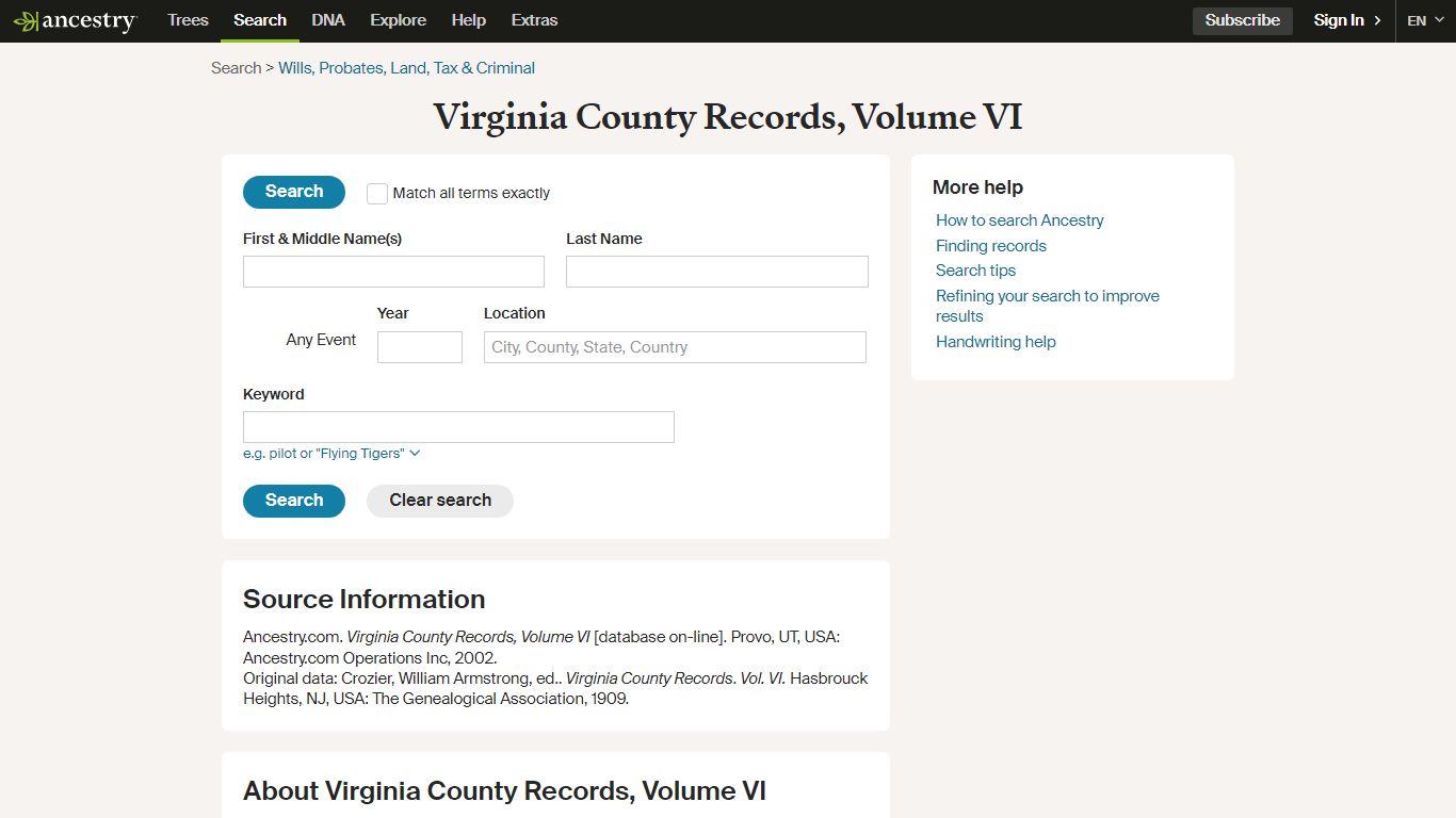 Virginia County Records, Volume VI - Ancestry.com